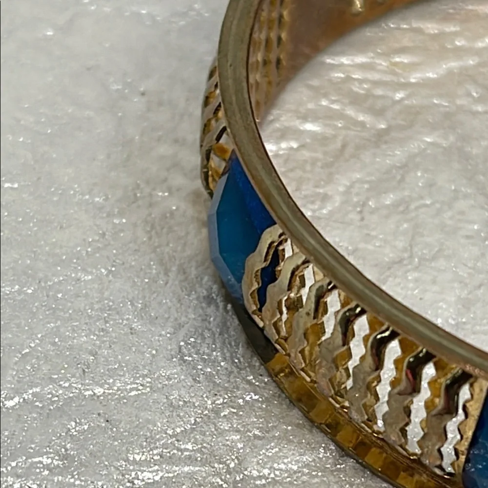 Goldtone and faceted Blue Bangle Bracelet